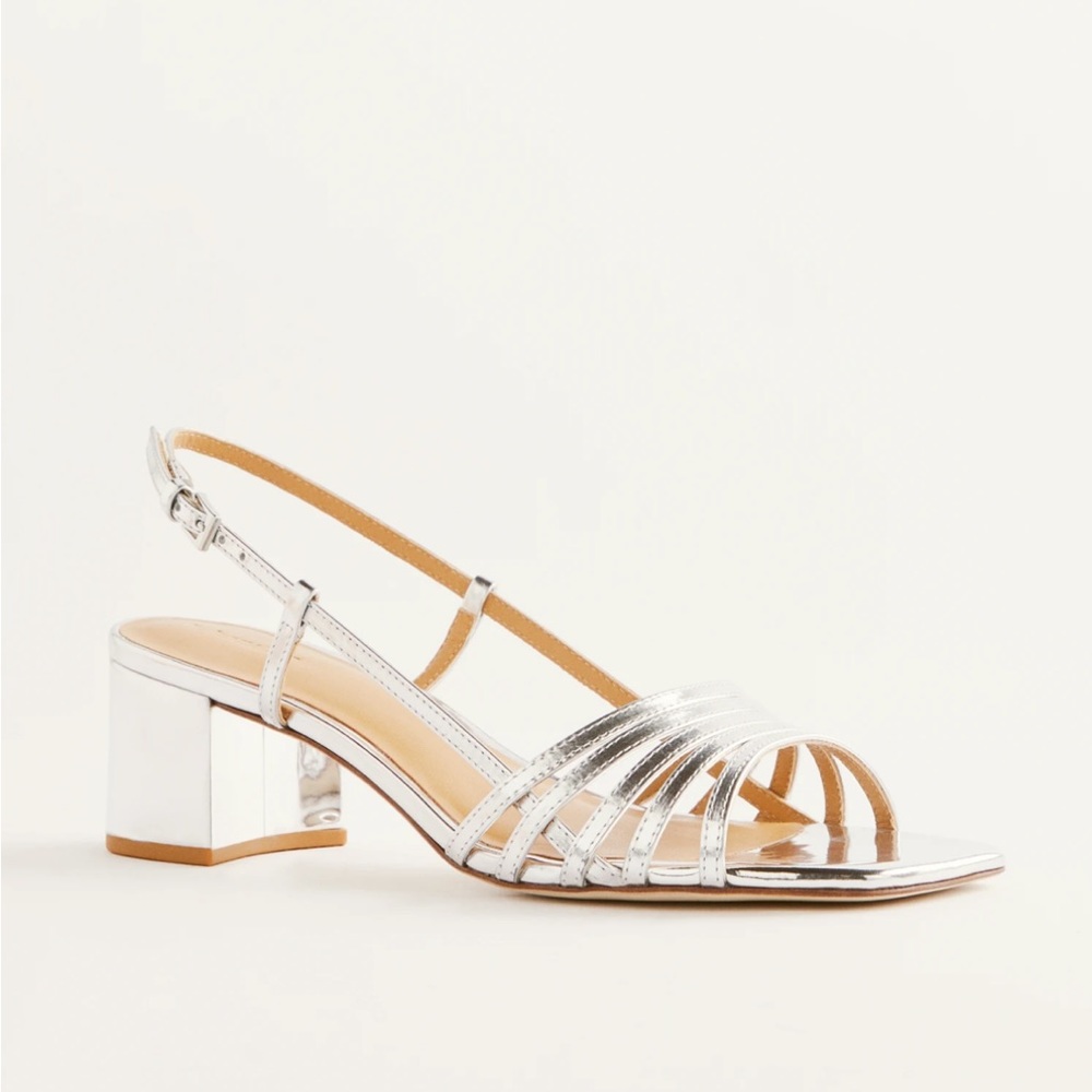 Silver Sling back Reformation Eleonora block Heel Sandal